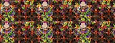 Düz Çiçek Elementleri Tasarımı. Taslak desenli, modaya uygun kumaş deseni. Renkli Bahar Teması eskiz kalıbı. Şirin çiçek elementleri. Raster illüstrasyonu.