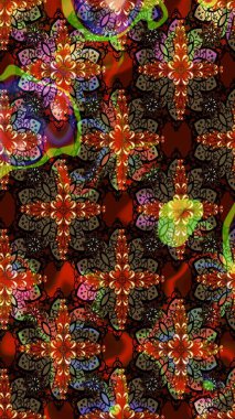 Retro tekstil tasarım koleksiyonu. 1950-1960 motifleri. El çizimi çiçek unsurları olan soyut çizim raster deseni. Çiçekli ipek eşarp. Kahverengi ve siyah üzerine kahverengi ve siyah.