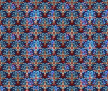 Mavi renkli mavi papatya deseni. Raster illüstrasyonu. Mavi renklerde.