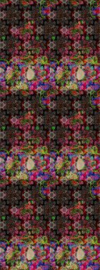 Hediye ambalaj kağıdı, tebrik kartları, posterler ve pankart tasarımı. Siyah renkli çiçekler. Raster düz çiçek çizim deseni.