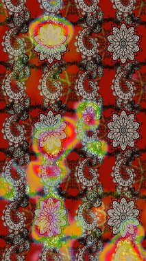 Düz Çiçek Elementleri Tasarımı. Sevimli çiçek raster deseni. Gri ve kırmızı renkte çiçekler. Renkli Bahar Teması çizim şablonu.