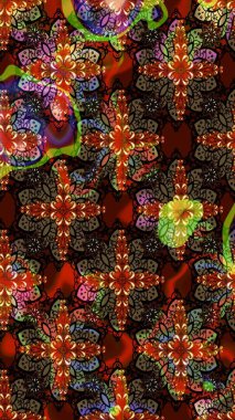 Retro tekstil tasarım koleksiyonu. 1950-1960 motifleri. El çizimi çiçek unsurları olan soyut çizim raster deseni. Çiçekli ipek eşarp. Kahverengi ve siyah üzerine kahverengi ve siyah.