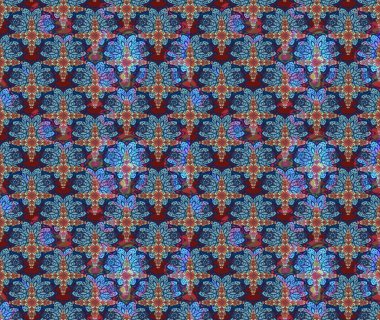 Mavi renkli mavi papatya deseni. Raster illüstrasyonu. Mavi renklerde.