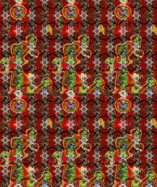 Raster suluboya çiçek deseni, narin çiçekler, kahverengi, kırmızı ve yeşil çiçekler, tebrik kartı şablonu. Güzel kumaş deseni.