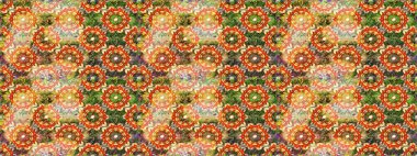 Tekrarlayan elementlerle soyut arkaplan oluşturun. Raster illüstrasyonu. Turuncu renklerde altın ve altın elementler. Kusursuz, klasik altın desen..