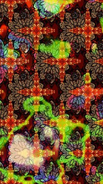 Arkaplan dokusu, duvar kağıdı, siyah ve kahverengi renkli çiçek teması. Kabile sanatı boho baskısı, klasik çiçek arkaplanı. Soyut etnik raster çizim kalıbı.