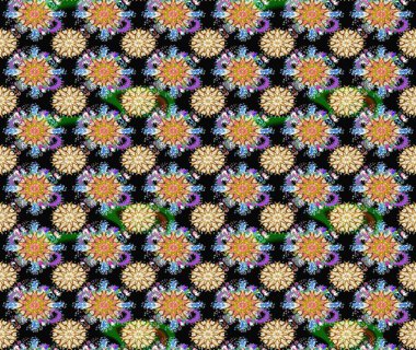 Eskiz geçmişi. Tomurcukları papatya çiçekleri olan sevimli bir çiçek deseni. Kumaş, tekstil, duvar kağıdı baskısı için. Raster illüstrasyonu. Eski usul. Miles Fleur, dandik süs.