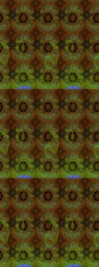 Raster illüstrasyonu. Kahverengi ve yeşil renklere karalamalar çizilmiş çiçek deseni.