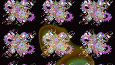 Siyah ve yeşil renkli çiçekler. Çiçekli karalama şeklinde Raster çiçek deseni. Yumuşak, bahar çiçekli arka plan.