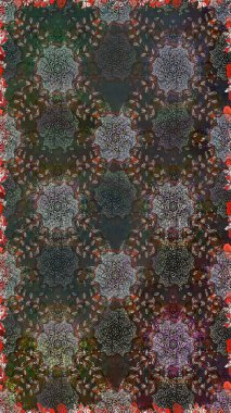 Çiçek. Kusursuz dekoratif arka plan, çiçek mandala. Gri ve kahverengi renklerde. Raster illüstrasyonu.