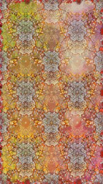 Raster illüstrasyonu. Bej ve kahverengi renklerde bahar çiçekleri. Yaprak ve çiçeklerin suluboya resmi, bej ve kahverengi renklerde pürüzsüz desen.