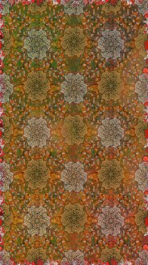 El çizimi, soyut ve süslü elementler. Kahverengi ve bej renkler. Yaz çiçekleri teması. Klasik çiçekler. Suluboya resim taklit Raster illüstrasyonu.