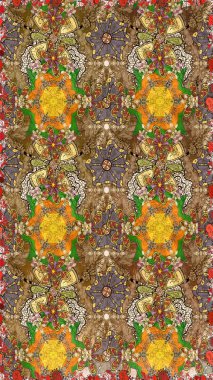 Kıvırcık, parlak örgü. Çiçek çelengi. Güzel, parlak, pürüzsüz kumaş, tuval. Eski moda arka plan. Desen, çizim, çiçek sınırı. Raster illüstrasyonu.