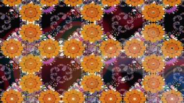 Turuncu renkli çiçekler. Düz Çiçek Elementleri Tasarımı. Raster illüstrasyonundaki çiçek desenli çizim. Renkli Bahar Teması çizim şablonu.