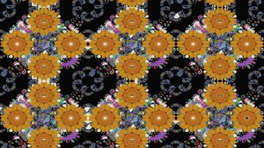 Çiçek. Raster illüstrasyonu. Taslak dekoratif arka plan, çiçek mandala. Siyah renklerde.