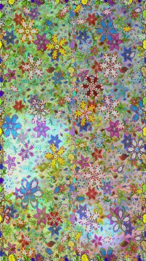 Tarafsız ve yeşil renklerde etnik çiçeklerle kusursuz bir desen. Asya Tekstil 'inde Raster Çiçek İllüstrasyonu.