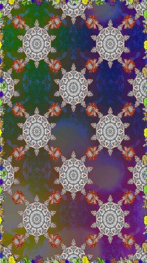 Çiçekli el, pürüzsüz desen çizmiş. Modern gelişim, gri ve yeşil raster arka plan duvar kağıdı çizimi, klasik çizgiler, desenli desenli çiçekler, çiçekli süsler..