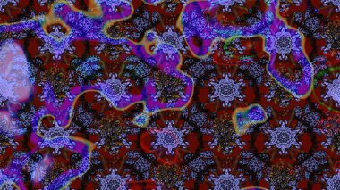 Menekşe ve kahverengi renkli menekşe ve papatya deseni. Mor ve kahverengi renklerde. Raster illüstrasyonu.