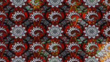 Düz Çiçek Elementleri Tasarımı. Süslü kumaş deseni. Raster illüstrasyonundaki çiçek desenli çizim. Renkli Bahar Teması çizim şablonu.