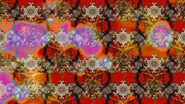 Renkli Bahar Teması eskiz kalıbı. Çiçeksel fantezi tasarımı ve parlak bir arka plan çizimi. Düz Çiçek Elementleri Tasarımı.