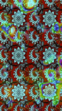 Asya tekstil tarzında. Düz Çiçek Elementleri Tasarımı. Çiçek desenli çizim. Renkli Bahar Teması eskiz kalıbı. Raster illüstrasyonu. Güzel kumaş deseni.