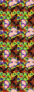 Yeşil ve kahverengi renklerde. 3D çiçekler, eskiz. Raster illüstrasyonu.