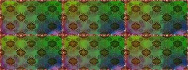 Yeşil ve kahverengi renklerde etnik çiçeklerle kusursuz bir desen. Raster Çiçek İllüstrasyonu güzel tekstil..