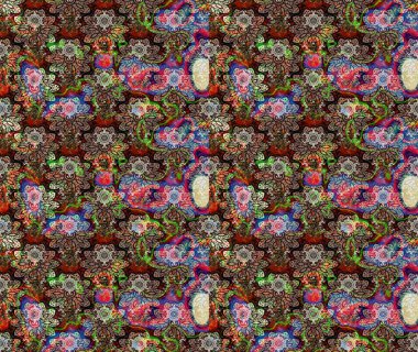 Raster illüstrasyonu. Şirin çiçekli eskiz deseni ve kahverengi renkli yapraklar, suluboya çiçek deseni, duvar kağıdı, kart veya kumaş için fayanslı.