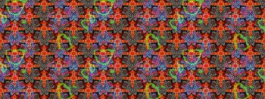 Düz Çiçek Elementleri Tasarımı. Raster Modaya uygun kumaş deseni. Renkli Bahar Teması eskiz kalıbı. Kahverengi ve kırmızı renkli şirin çiçek deseni.