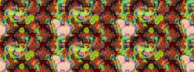 Parmak izi, kumaş, duvar kâğıdı, tekstil için raster dokusu. Renkli grunge, soyut arkaplanı, koyu kahverengi ve siyah çiçeklerle süslüyor. Nakış desenli çiçek deseni..