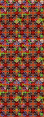 Raster illüstrasyonu. Kibar, bahar çiçekleri kırmızı ve kahverengi renklerde. Patlayan çiçekler soyut olarak yerleştirilmiş. Raster deseni.