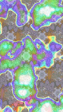 Suluboya elle çizilmiş çiçek desenli eskiz deseni. Parlak renkli fantezi çiçekleri, yapraklar, tarafsız renklerde tomurcuklar.