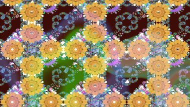 Flower eskiz arka planı. Şatafatlı bahar bahçesi dokusu. Çiçek deseni. Raster illüstrasyonu.