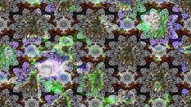 Raster illüstrasyonu. Gri renkli Asya tekstili. Çiçek desenini çiz.