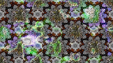 Raster illüstrasyonu. Gri renkli Asya tekstili. Çiçek desenini çiz.