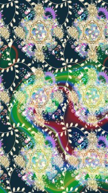 Raster illüstrasyonu. Raster deseni. Yumuşak, mavi renkte bahar çiçekleri. Patlayan çiçekler soyut yerleştirilmiş.