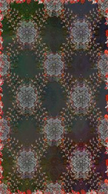 Şatafatlı bahar bahçesi dokusu. Gri ve kahverengi renklerde çiçeksiz. Çiçek deseni. Gri ve kahverengi renkli çiçekler. Raster illüstrasyonu.