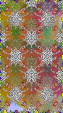 Çiçekli kusursuz retro desen. Düz Çiçek Elementleri Tasarımı. Renkli Yaz Temalı Kusursuz Arkaplan. Gri ve kahverengi renkte çiçekler.