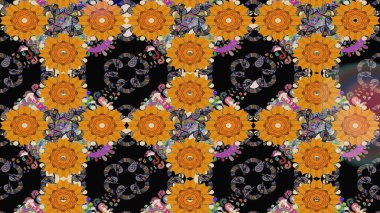 Güzel kumaş deseni. Siyah renklerde. Raster illüstrasyonu. Raster illüstrasyonunda çiçek deseni çizimi.