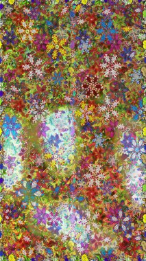 Çiçeksiz desenli arka plan. Gömlek baskısı için çiçek boyası. Kahverengi ve yeşil renkte çiçekler.