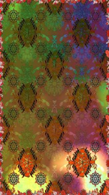 Renkli Yaz Temalı Kusursuz Arkaplan. Düz Çiçek Elementleri Tasarımı. Kahverengi ve yeşil renkli çiçekler. Raster illüstrasyonunda kusursuz çiçek deseni.