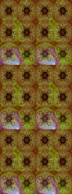 Raster illüstrasyonu. Raster illüstrasyonu. Kahverengi renkli çiçekler. Çiçek desenli çizim. Asya tekstil tarzında.