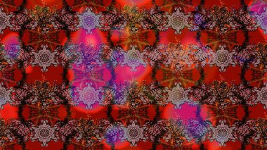 Çiçek desenli raster, kahverengi ve kırmızı çizgi grafik desenli soyut raster arkaplan. Modern stil dokusu.