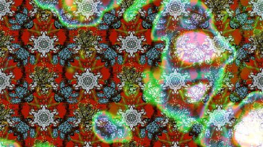 Arkaplan dokusu, duvar kağıdı, kahverengi ve yeşil renkli çiçek teması. Soyut etnik raster çizim kalıbı. Kabile sanatı boho baskısı, klasik çiçek arkaplanı.