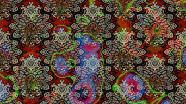 Raster illüstrasyonu. Düz Çiçek Elementleri Tasarımı. Renkli Bahar Teması eskiz kalıbı. Asya tekstil tarzında. Gri ve kahverengi renkli çiçekler. Çiçek desenini çiz.