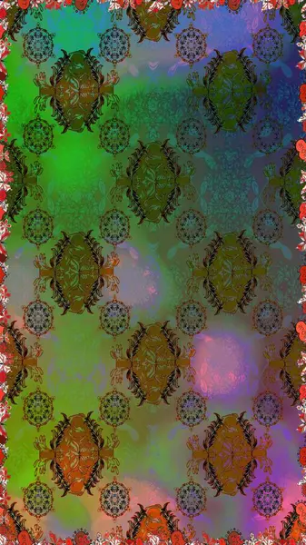 Raster düz çiçekleri pürüzsüz desen. Hediye ambalaj kağıdı, tebrik kartları, posterler ve pankart tasarımı. Yeşil ve kahverengi renkte çiçekler.