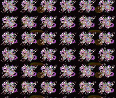 Raster deseni. Nazik, yaz çiçekleri siyah renklerde. Raster illüstrasyonu. Küçük çiçekte sevimli çiçek deseni var..