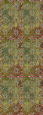 Retro tekstil tasarım koleksiyonu. El çizimi çiçek unsurları olan soyut, dikişsiz raster deseni. 1950-1960 motifleri. Çiçekli ipek eşarp. Kahverengi ve yeşil kahverengi ve yeşil.