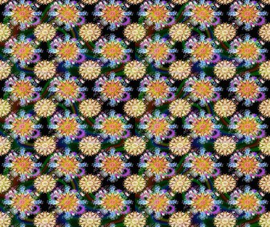 Renkli Bahar Teması eskiz kalıbı. Çiçek desenli eskiz. Düz Çiçek Elementleri Tasarım Raster illüstrasyonu. Siyah renkte çiçekler.