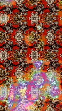 Soyut etnik raster çizim kalıbı. Vadinin çiçekleri kahverengi renklerde. Çiçekler..